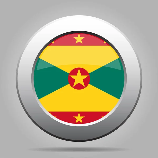 Флаг Гренады. Блестящая металлическая круглая кнопка . — стоковый вектор