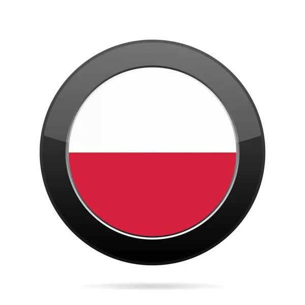 ポーランドの旗。光沢のある黒い丸いボタン. — ストックベクタ