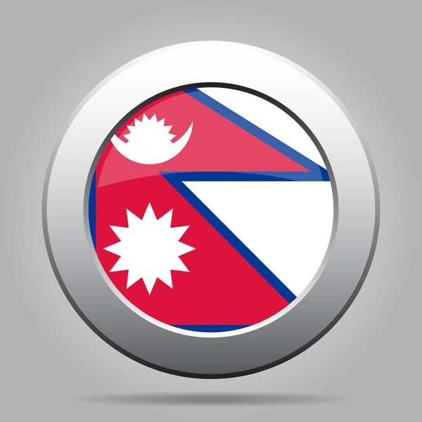 Σημαία του Νεπάλ. Γκρι γυαλιστερό μέταλλο στρογγυλό κουμπί. — Διανυσματικό Αρχείο