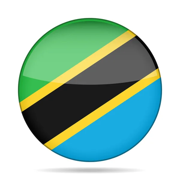 Drapeau de Tanzanie. Bouton rond brillant . — Image vectorielle