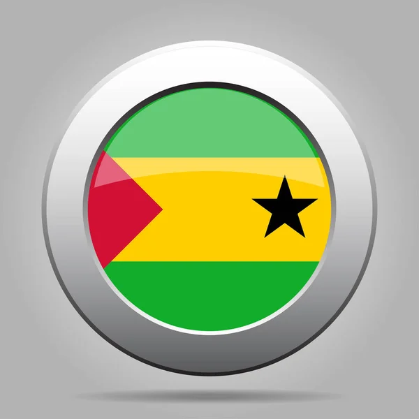 Sao Tomé és Príncipe zászlaja. Fém, kerek gomb. — Stock Vector