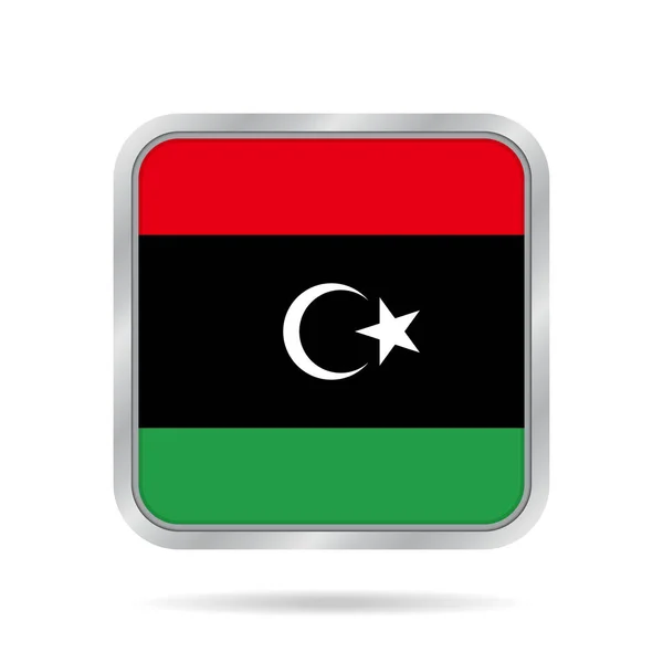 Bandiera della Libia. Pulsante quadrato grigio metallizzato lucido . — Vettoriale Stock