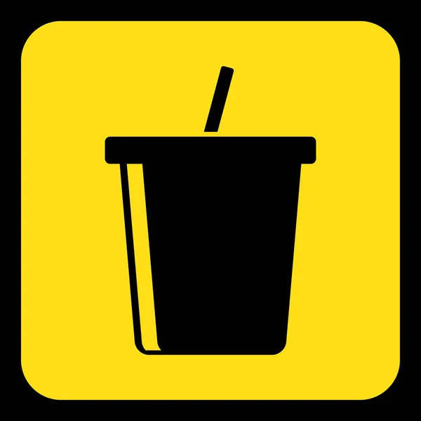 Sinal amarelo, preto - bebida fria com ícone de palha — Vetor de Stock