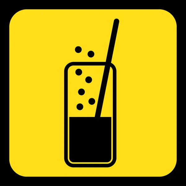 Žlutá, černá sign - sycené nápoje, slaměný ikonu — Stockový vektor