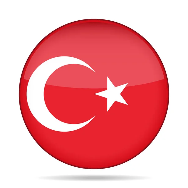 Bandera de Turquía. Botón redondo brillante . — Vector de stock