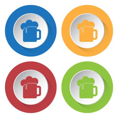 dört yuvarlak renkli simgeler, bira köpük ile