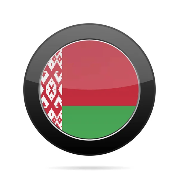 Bandiera della Bielorussia. Pulsante rotondo nero lucido . — Vettoriale Stock