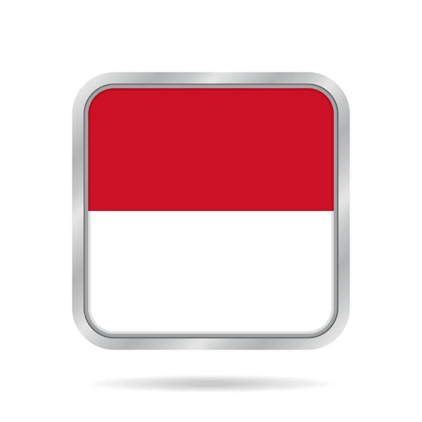 Flagge Indonesiens. metallisch grauer quadratischer Knopf. — Stockvektor