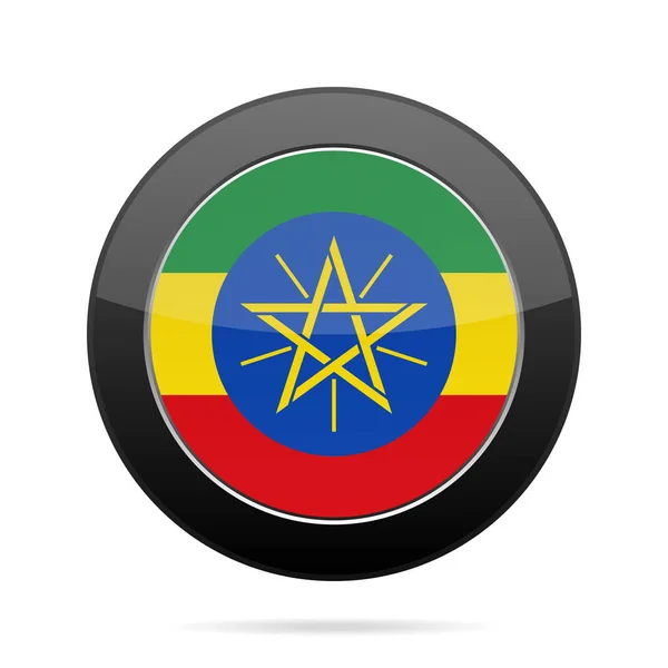 Flagge Äthiopiens. schwarzer, glänzender runder Knopf. — Stockvektor