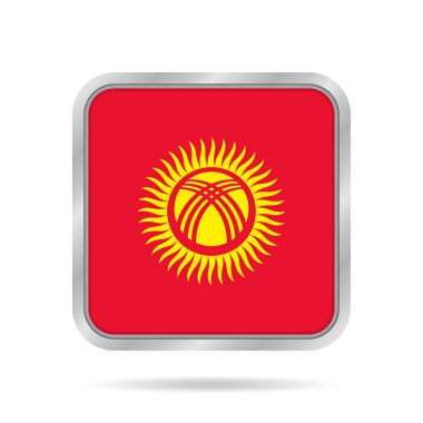 Kırgızistan bayrağı. Metalik gri kare düğme.