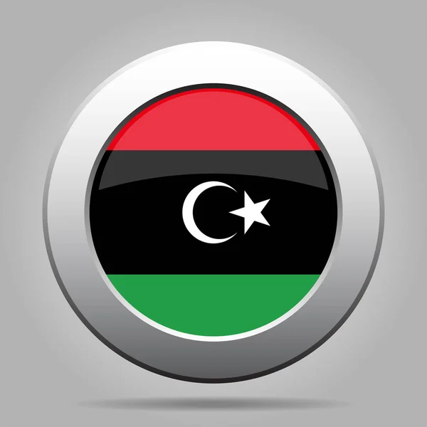 Прапор Лівії. Блискучі металеві сірий кругла кнопка. — стоковий вектор