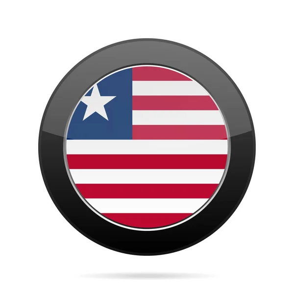 Flag of Liberia. Shiny black round button. — Stock Vector