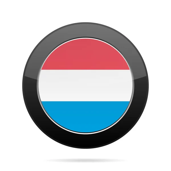 Прапор Люксембургу. Блискучі чорна кругла кнопка. — стоковий вектор