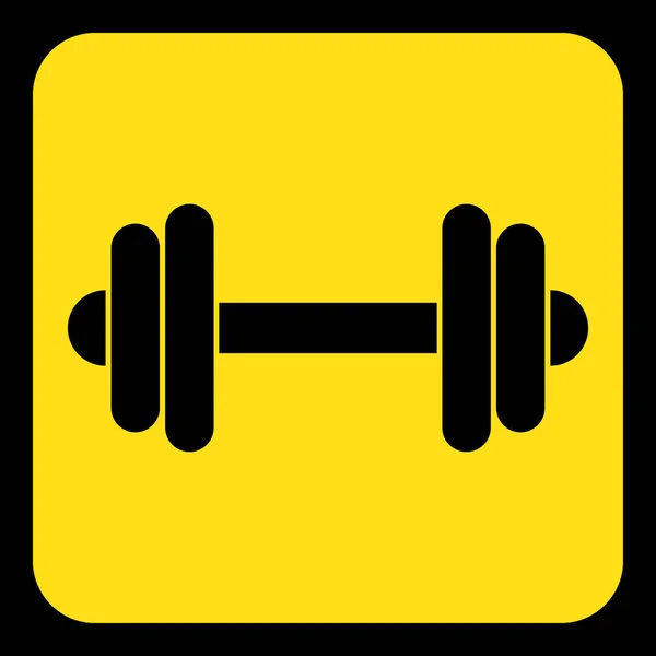 Yellow, black information sign - dumbbell icon — Stock Vector