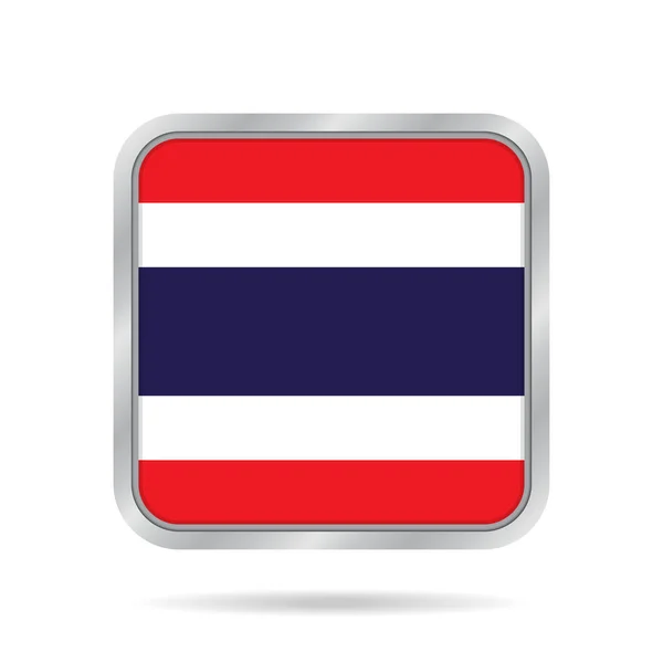Flagga av Thailand. Metallisk grå fyrkantiga knappen. — Stock vektor