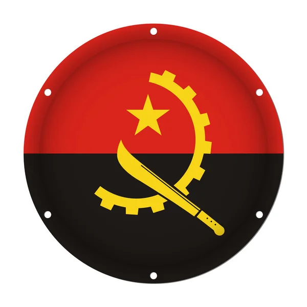 Round metallic flag of Angola with screw holes — Stock Vector