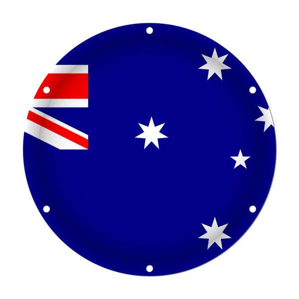 Runda metallic flagga Australien med skruvhål — Stock vektor
