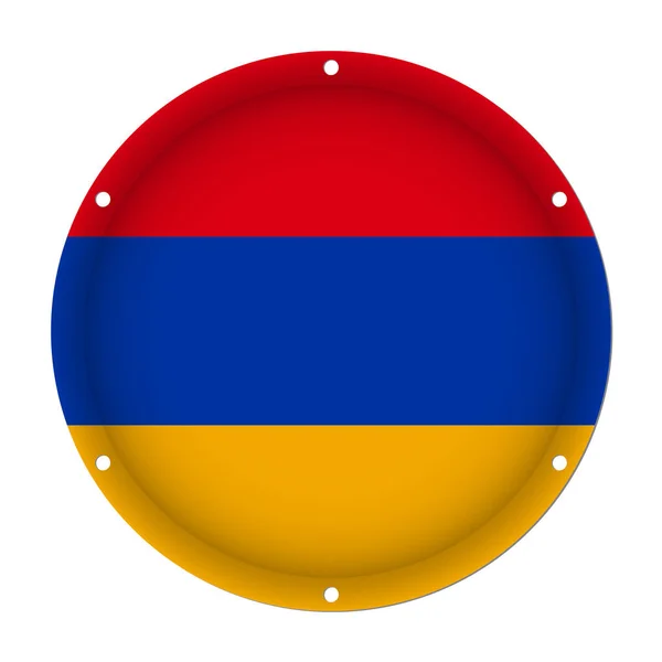 Runda metallic flagga Armenien med skruvhål — Stock vektor