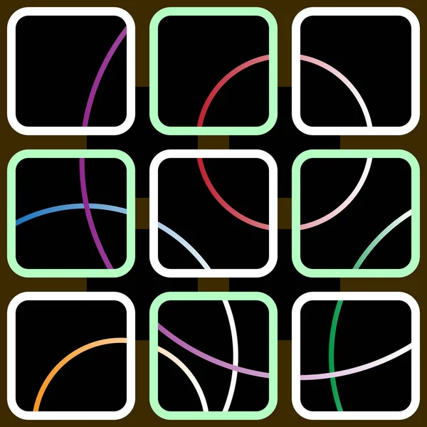 Neun quadratische Konturen mit farbigen Kreisen — Stockvektor