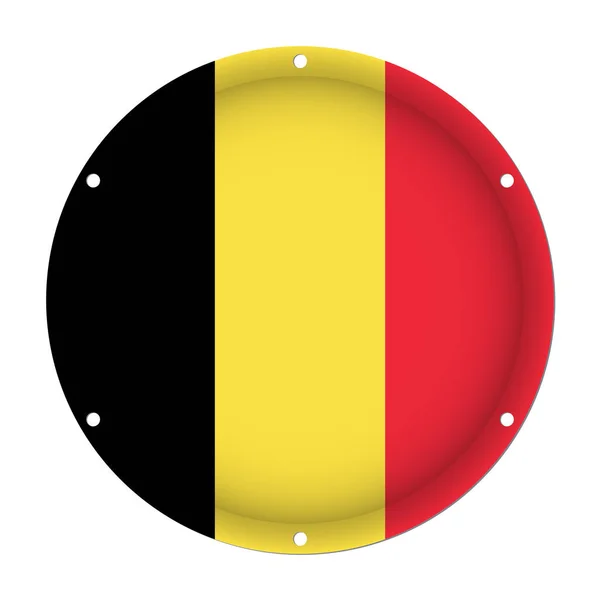 Okrągłe metalowe banderą Belgii z otworów na śruby — Wektor stockowy