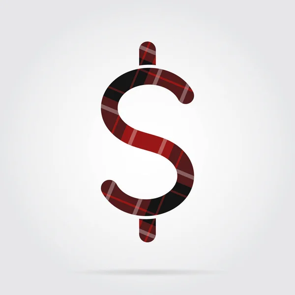 Rojo, icono de tartán negro - símbolo de moneda de dólar — Vector de stock