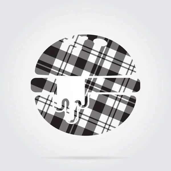 Grayscale tartan icon - hamburger, melted cheese — Stock Vector