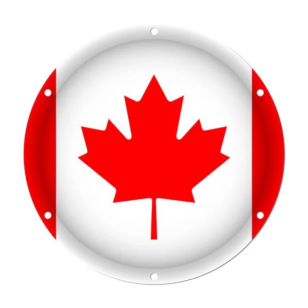 Runda metallic flagga Kanada med skruvhål — Stock vektor