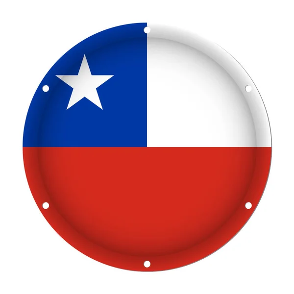 Bandera metálica redonda de Chile con orificios de tornillo — Archivo Imágenes Vectoriales