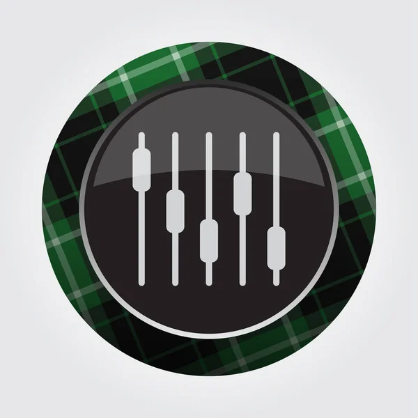 Botón verde, tartán negro - ecualizador símbolo — Vector de stock