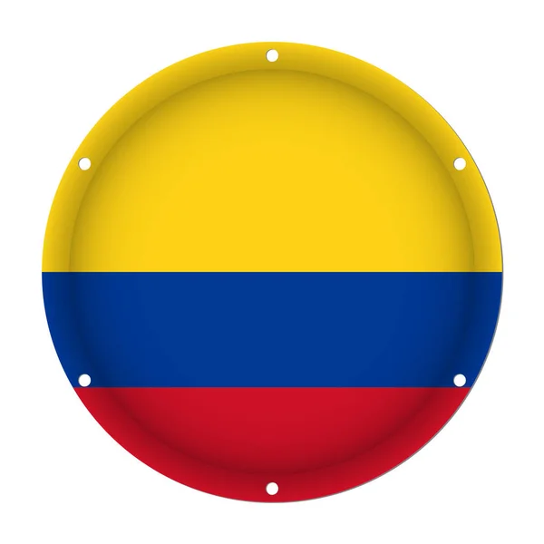 Bandera metálica redonda de Colombia con orificios de tornillo — Vector de stock