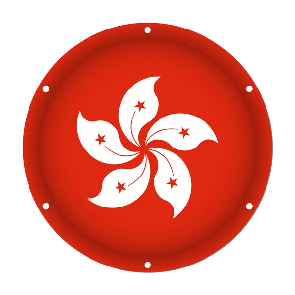 Bendera metalik Hong Kong bulat dengan lubang sekrup - Stok Vektor