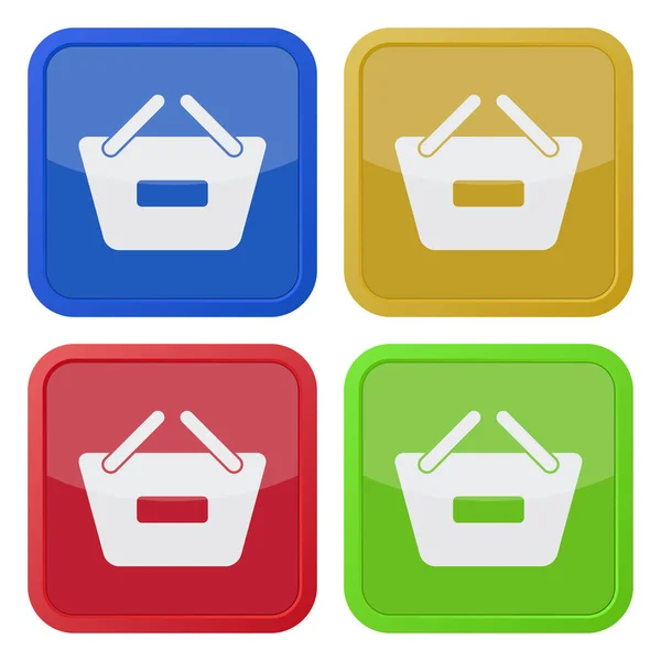 Quatre icônes de couleur carrée, panier moins — Image vectorielle