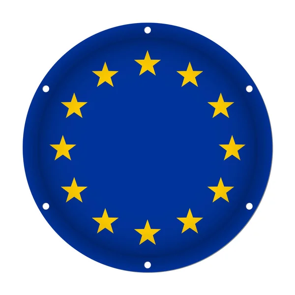 Drapeau métallique rond - Union européenne avec trous à vis — Image vectorielle
