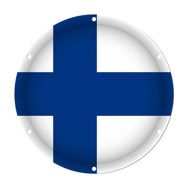 Kerek fém Finnország zászlaja a számítógépház csavarhelyeinek — Stock Vector