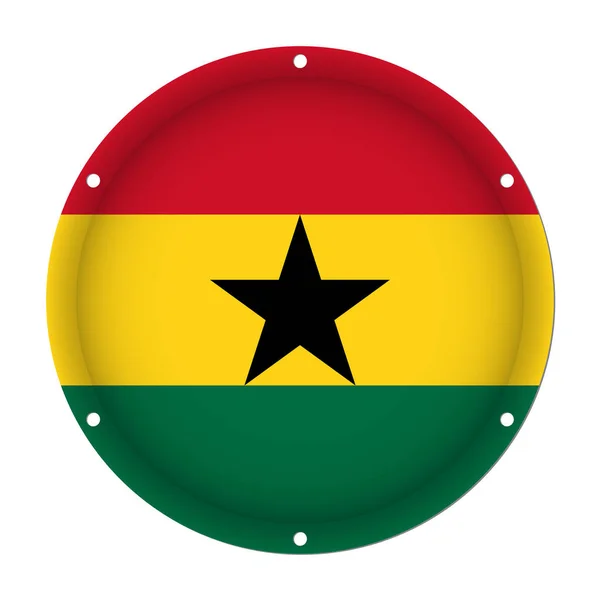 Круглый металлический флаг Ганы с винтовыми отверстиями — стоковый вектор