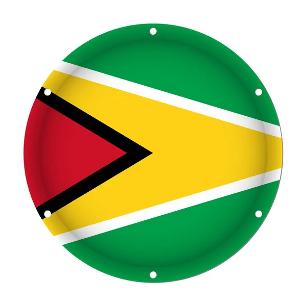 Drapeau rond métallique de Guyane avec trous de vis — Image vectorielle