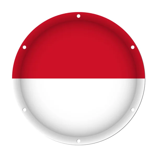 Kulaté kovové vlajka Indonésie s otvory pro šrouby — Stockový vektor