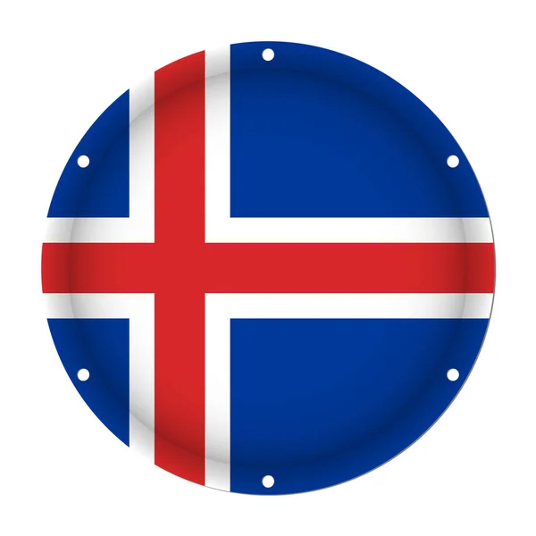 Kulaté kovové vlajka Islandu s otvory pro šrouby — Stockový vektor
