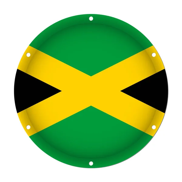 Bendera metalik bulat Jamaika dengan lubang sekrup - Stok Vektor