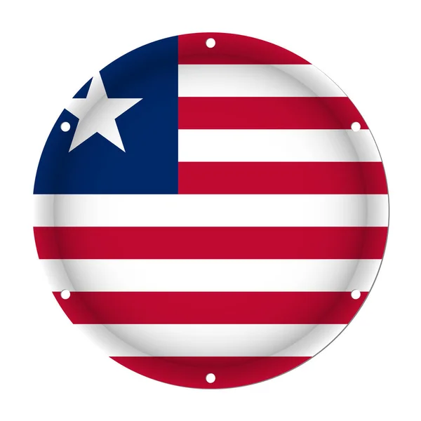 Round metallic flag of Liberia with screw holes — Stock Vector