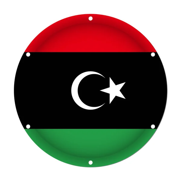 Круглі металеві Прапор Лівії з отвори для гвинтів — стоковий вектор