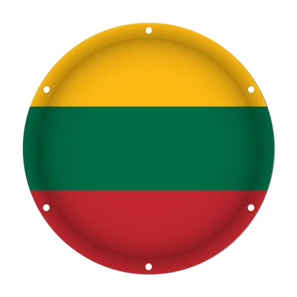 Kulaté kovové vlajka Litvy s otvory pro šrouby — Stockový vektor