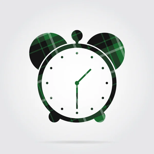 Zöld, fekete kockás elszigetelt ikon - ébresztőóra — Stock Vector