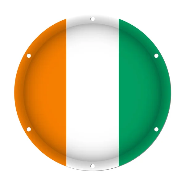 Round metallic flag of Ivory Coast, screw holes — Stock Vector