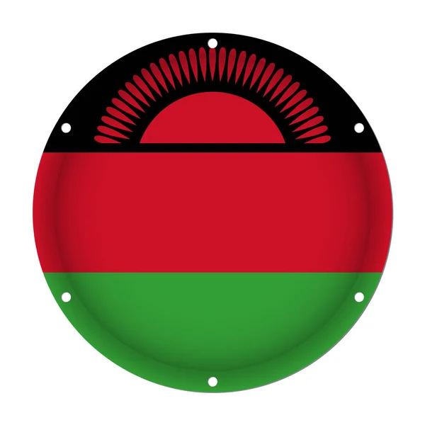 Bandera metálica redonda de Malawi con orificios de tornillo — Vector de stock