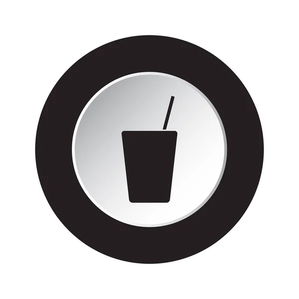 Runder schwarzer, weißer Knopf - Glas mit Strohsymbol — Stockvektor