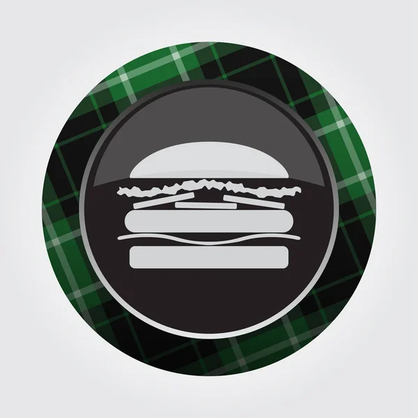 Botão com verde, tartan preto - ícone de hambúrguer — Vetor de Stock