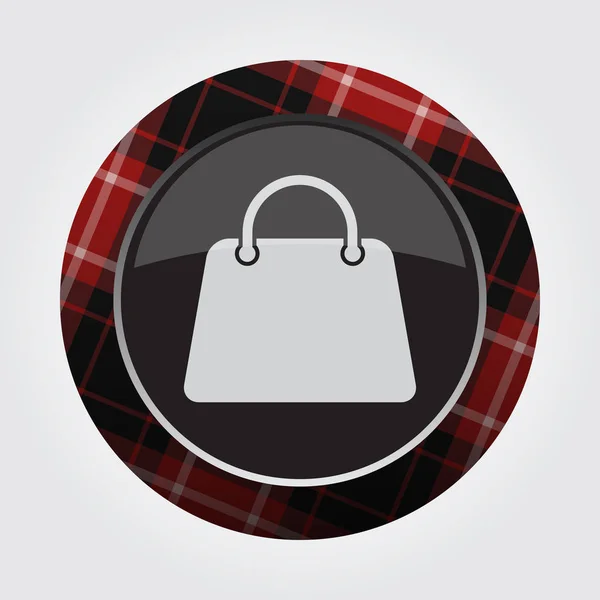 Botón con rojo, tartán negro - icono de la bolsa de compras — Vector de stock