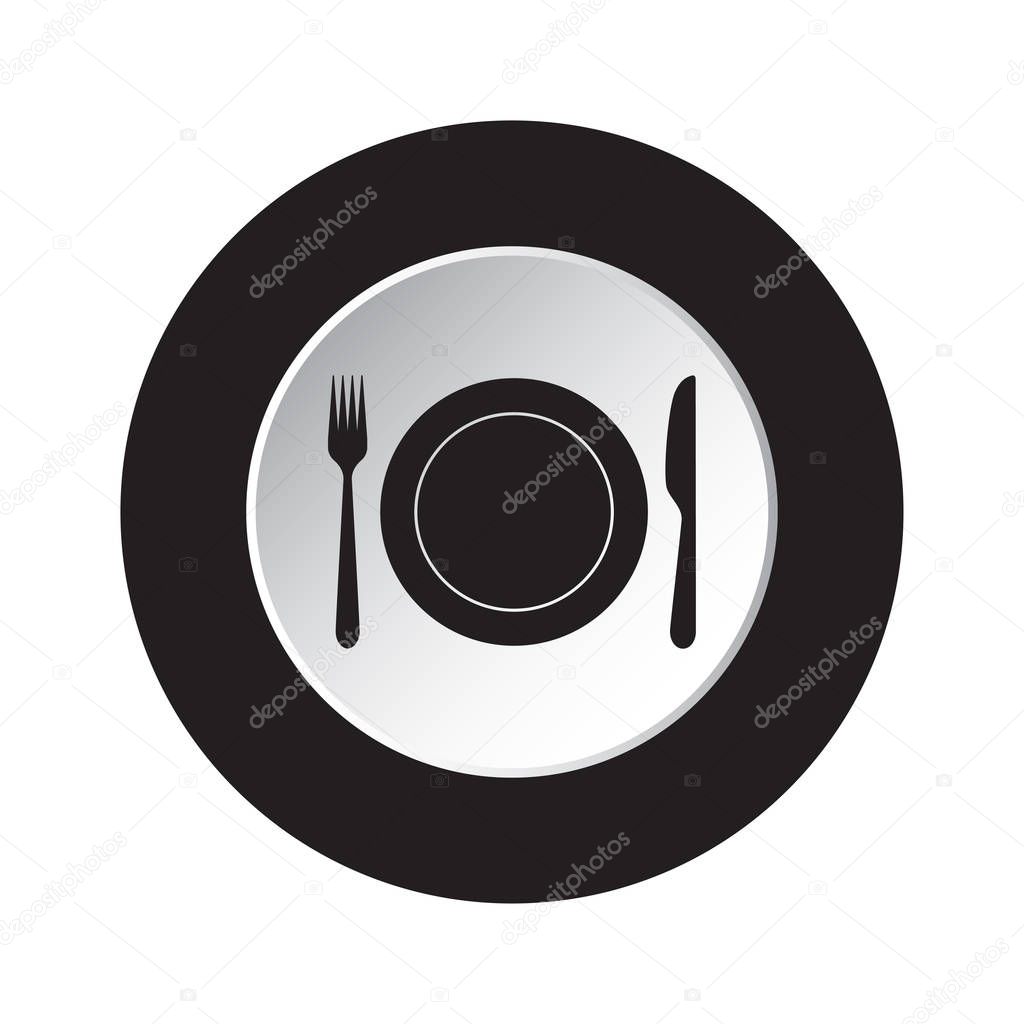round black, white button - cutlery with plate