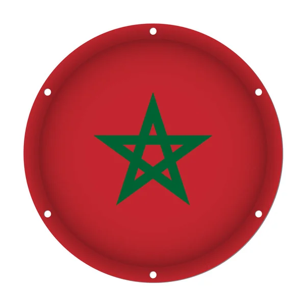 Bandiera metallica rotonda del Marocco con fori a vite — Vettoriale Stock